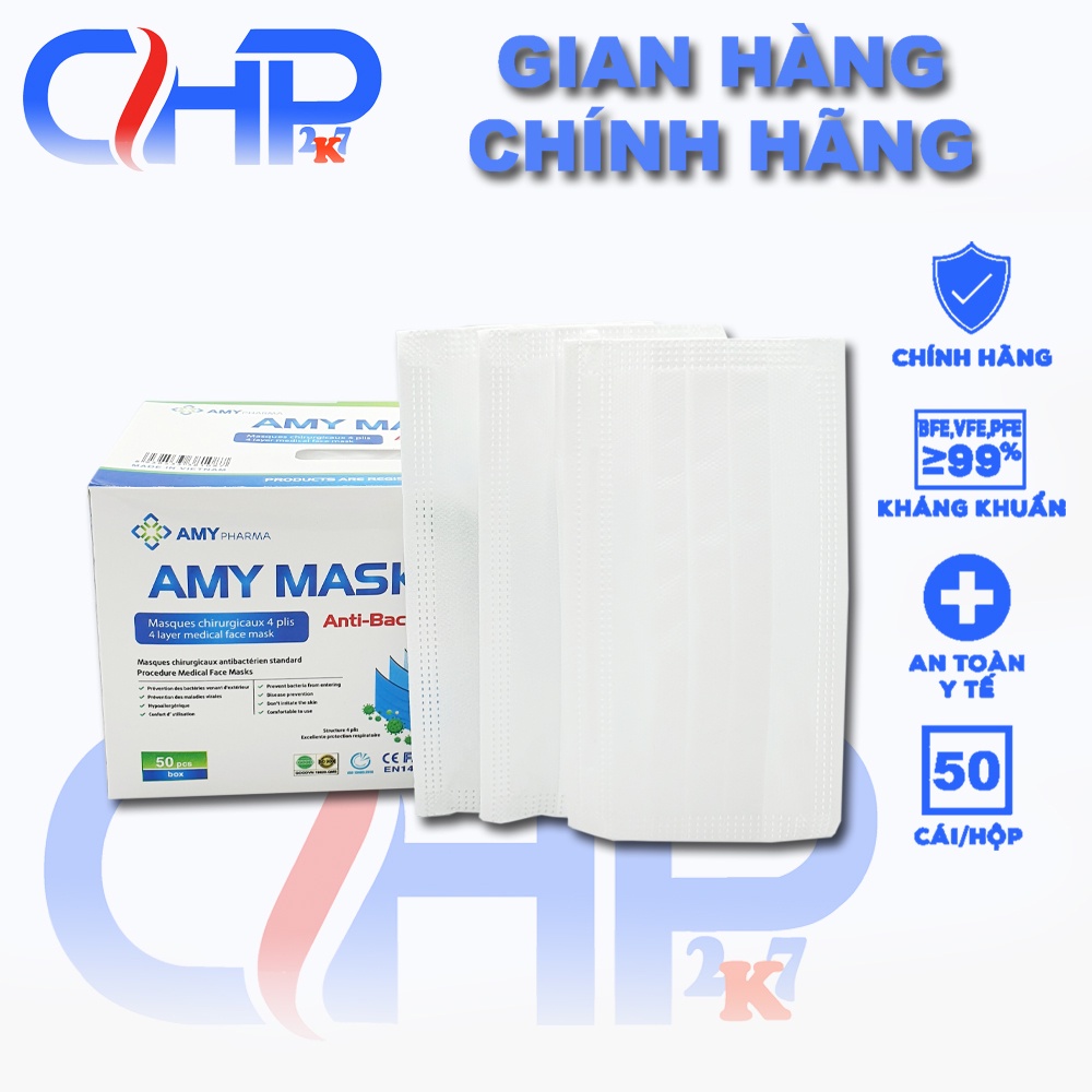 (ktyt Trắng) Hộp khẩu trang y tế 4 lớp kháng khuẩn màu Trắng quai ngoài 50 cái