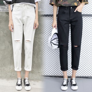 quần baggy rách gối ulzzang order jean rách gối đen trắng dáng hàn quốc CÓ ẢNH THẬT