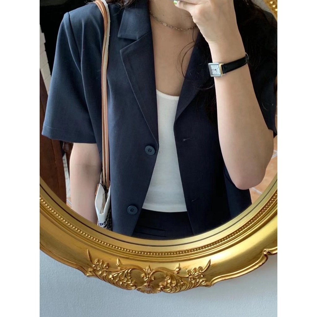 Áo Khoác Vest Tay Ngắn Màu Sắc Trơn Phong Cách retro Hàn Quốc