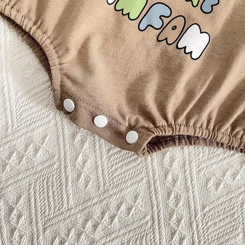 Áo Liền Quần Bằng Cotton Tay Ngắn Cổ Tròn In Hình Dễ Thương Thời Trang Mùa Hè 2022 Dành Cho Bé Trai Gái 0-2 Tuổi