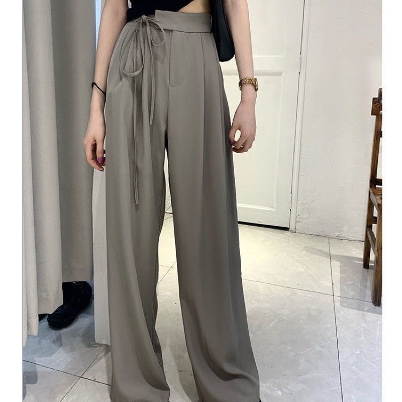 Quần ống suông dây buộc eo chất không nhăn KÈM ảnh cận chất