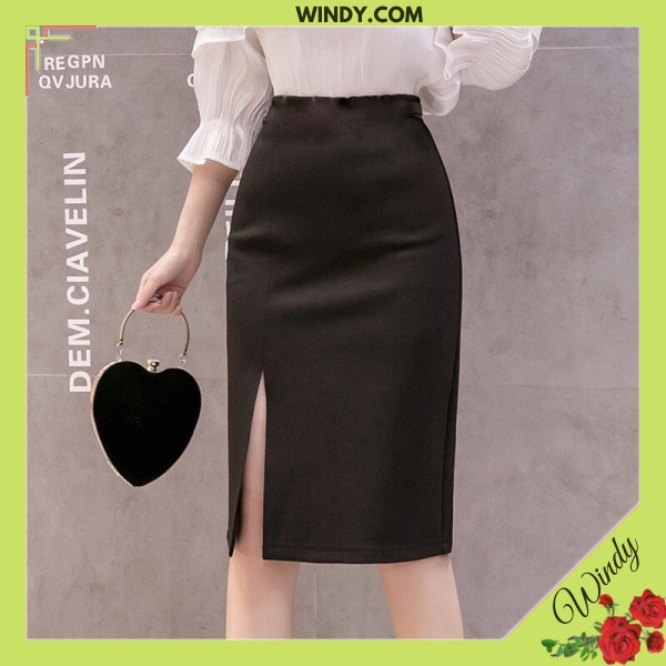 Chân Váy Công Sở Bút Chì Sẻ Trước Chất Umi Hàn Co Giãn Thời Trang WD666