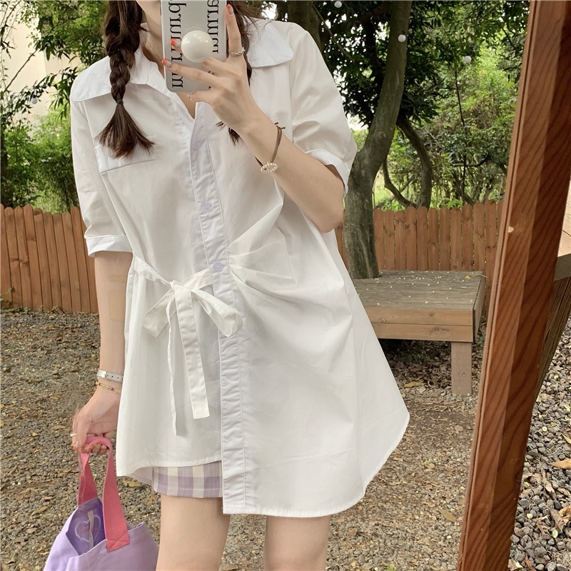 Áo Sơ Mi Tay Ngắn Cổ Polo Dáng Rộng Thiết Kế Độc Đáo Thời Trang Cho Nữ