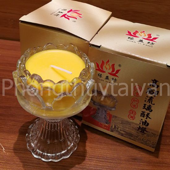 Nến ly BƠ Chân cao thủy tinh Vàng thơm tự nhiên, ít khói - thờ cúng