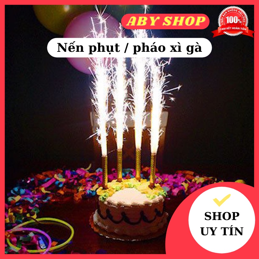 Nến phụt pháo xì gà 20cm ⚡ HÀNG CAO CẤP ⚡ 6 cây nến pháo xì gà có chân cắm dùng cho bữa tiệc sinh nhật