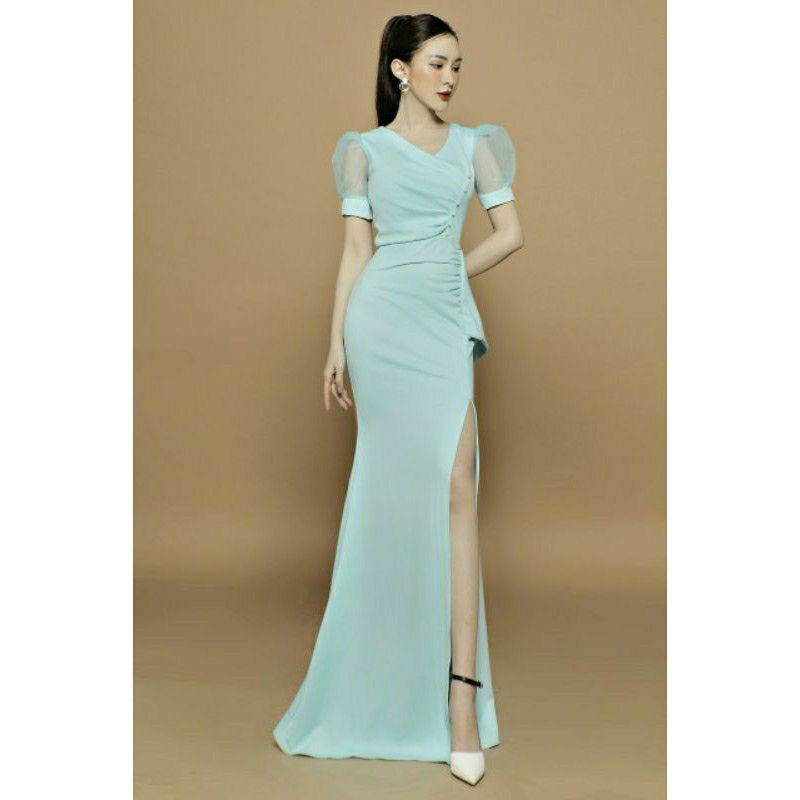 Đầm dạ hội đính nút nhúng eo cao cấp  tặng hoa tai thời trang TẶNG KÈM HOA TAI THỜI TRANG