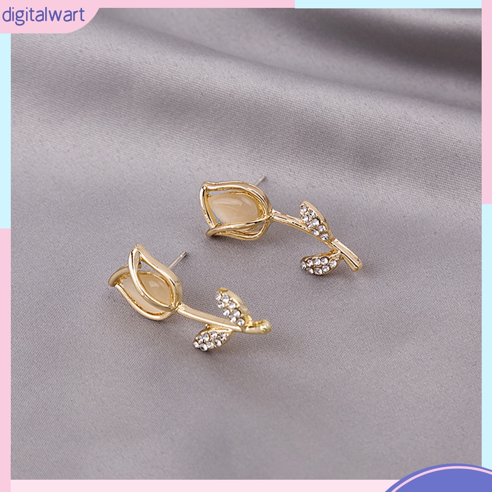 Cặp Khuyên Tai Tạo Hình Hoa Hồng Khảm Đá Duyên Dáng Thời Trang Cho Nữ