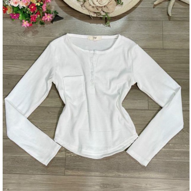 Áo kiểu tay dài  túi trước nút siêu xinh chuẩn đẹp tv2 alohashop91