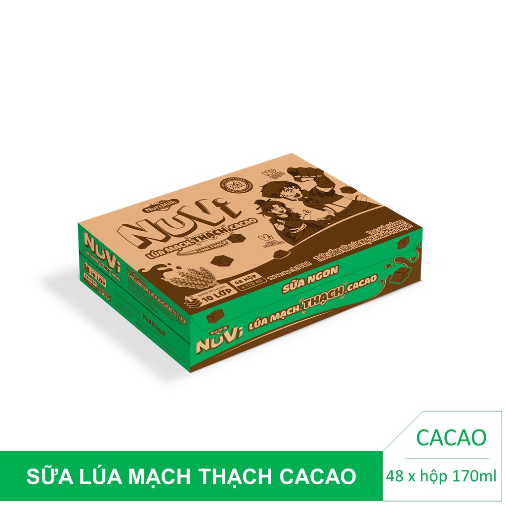 Lốc 4 hộp NutiFood NuVi TU Sữa Lúa Mạch Cacao Có Thạch Hộp 170 ml/hộp