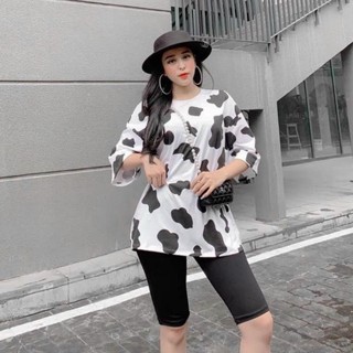 Sét bộ áo thun from rộng bò sữa phối quần ngố body cực xinh , chất thun coton dày dặn