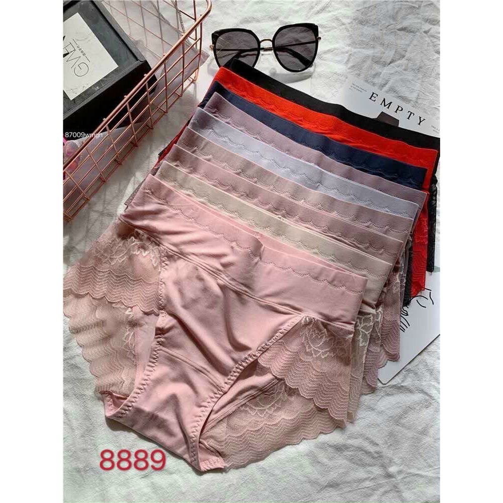 Quần Lót Nữ Cotton Phối Ren Cạp Cao Gen Bụng 8889