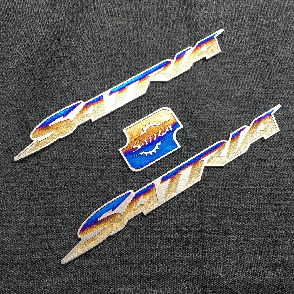 COMBO Bộ tem chữ tên xe và nắp bình dầu xe máy SATRIA