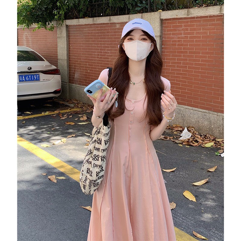 Váy dài dáng xòe chất thun cotton dày dặn co giản 4 chiều,đầm dáng dài cổ tròn tay lững dấu bụng tôn dáng giá rẻ.