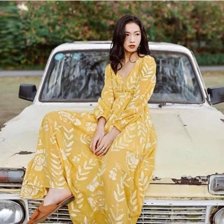 Đầm maxi vàng vintage (SẴN S)