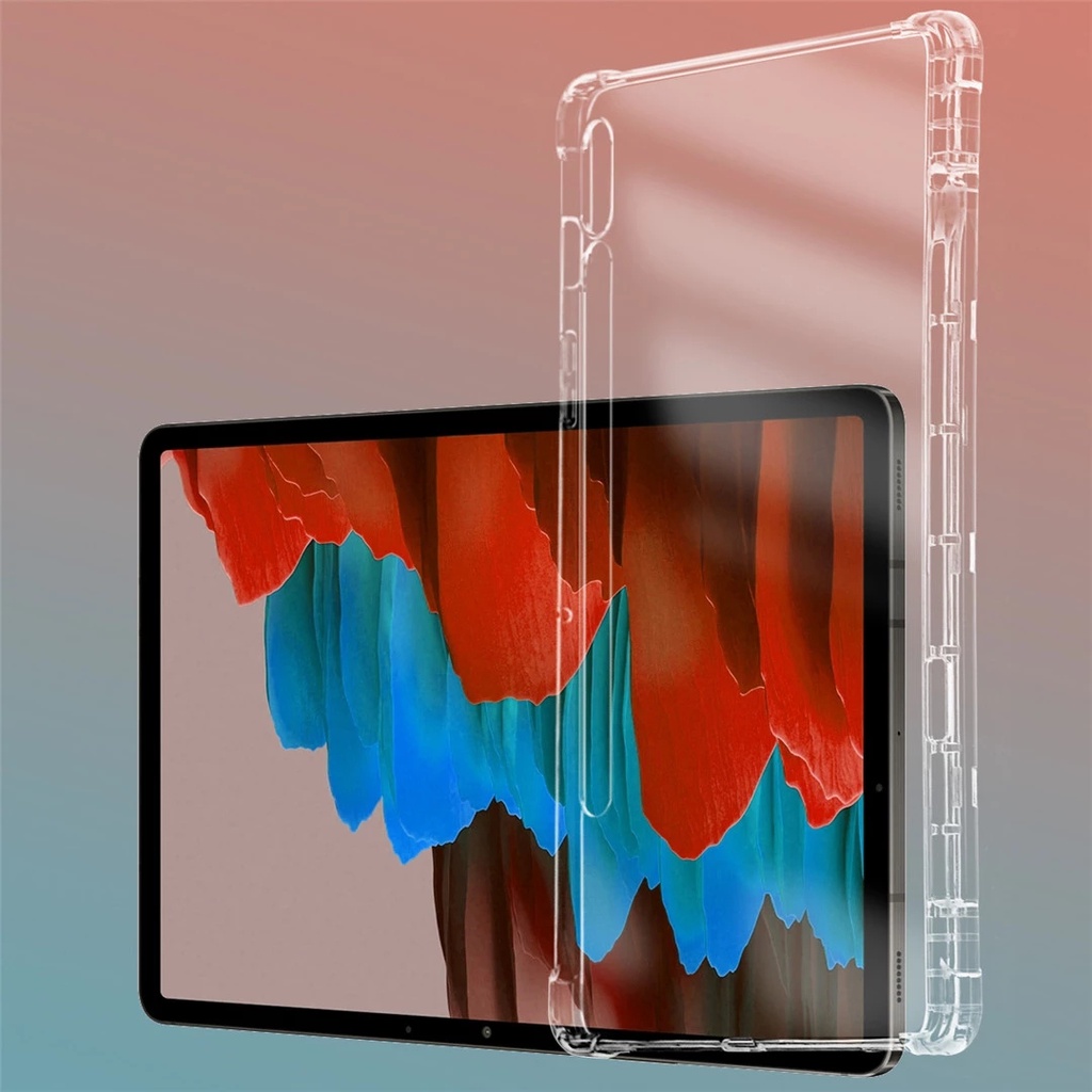 Ốp máy tính bảng bằng TPU silicon mềm trong suốt có ngăn đựng bút cho Samsung Galaxy Tab S7 Fe Lite 12.4 S7 Plus S6 Lite