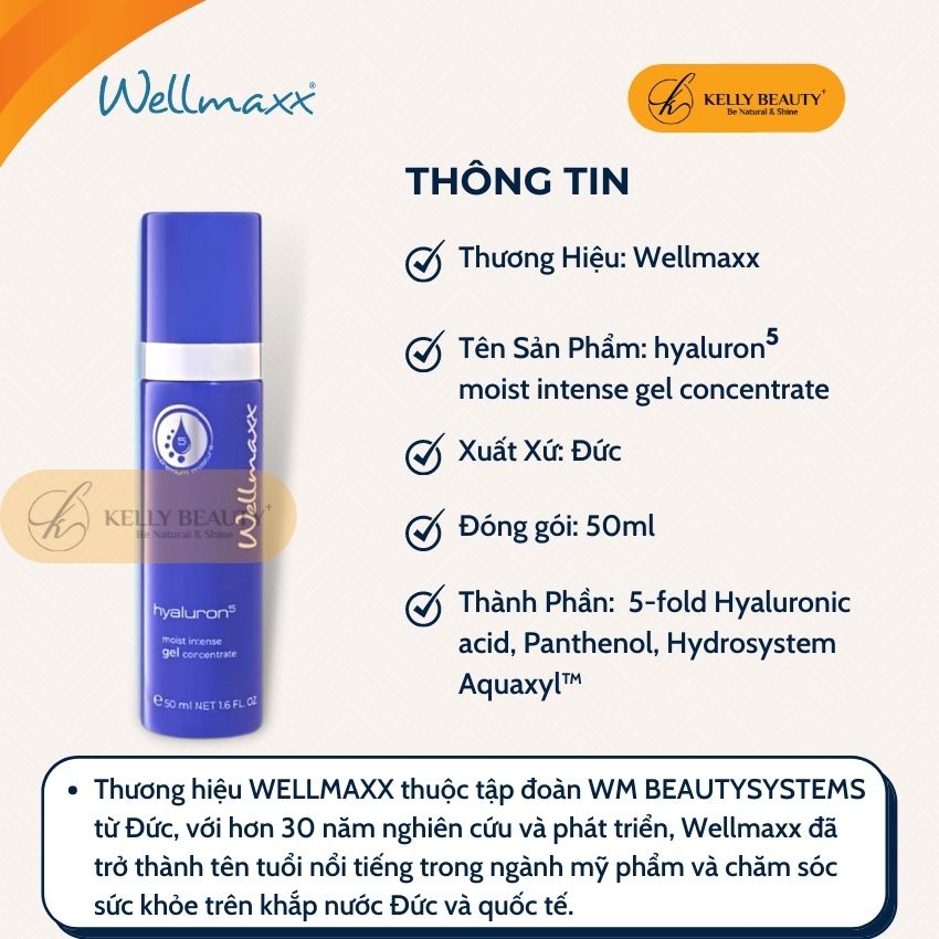 HA Gel Dưỡng Ẩm WELLMAXX Hyaluron 50ml - Cấp Ẩm Tầng Sâu, Làm Dịu Da; Tăng Đàn Hồi, Căng Bóng Da | KELLY BEAUTY