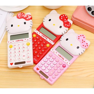 Hello Kitty Push-Cover Máy tính kỹ thuật số năng lượng mặt trời dễ thương Đồ dùng học tập
