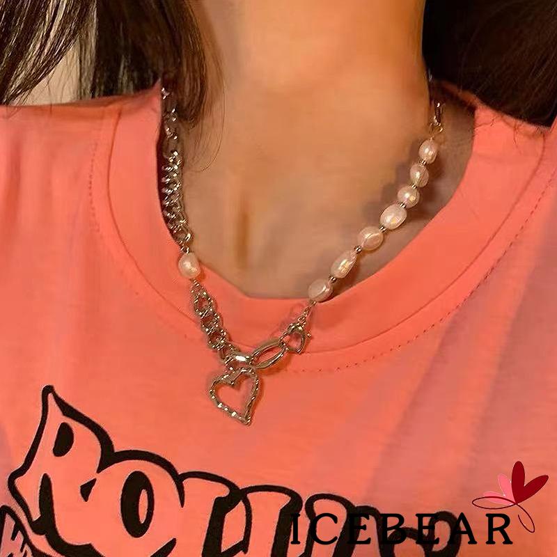 Vòng cổ hợp kim mặt hình trái tim đính ngọc trai giả thời trang đơn giản cho nữ