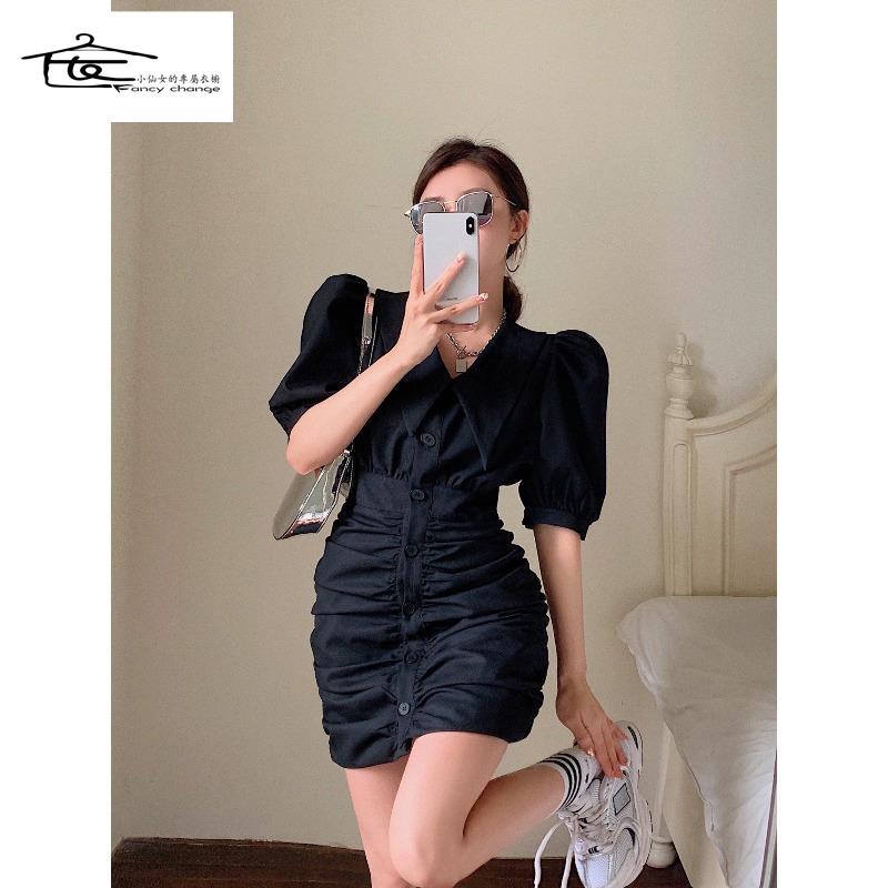 Đầm Ngắn Mùa Hè Cổ Bẻ Tay Phồng Phong Cách Pháp Cổ Điển Thời Trang Mới 2022 Cho Nữ