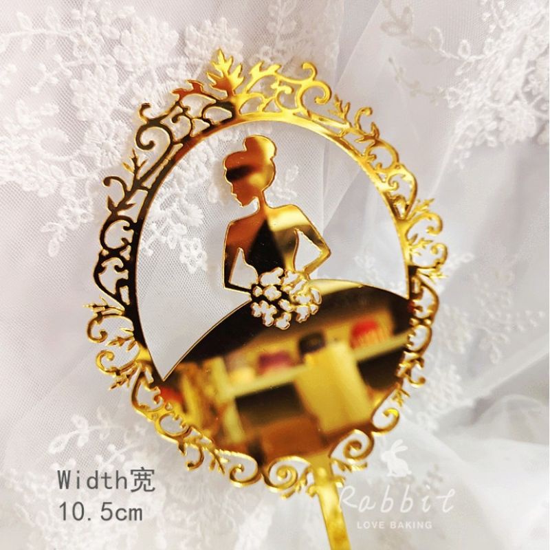 10 Que cắm mica cô dâu trang trí bánh kem, toppercake
