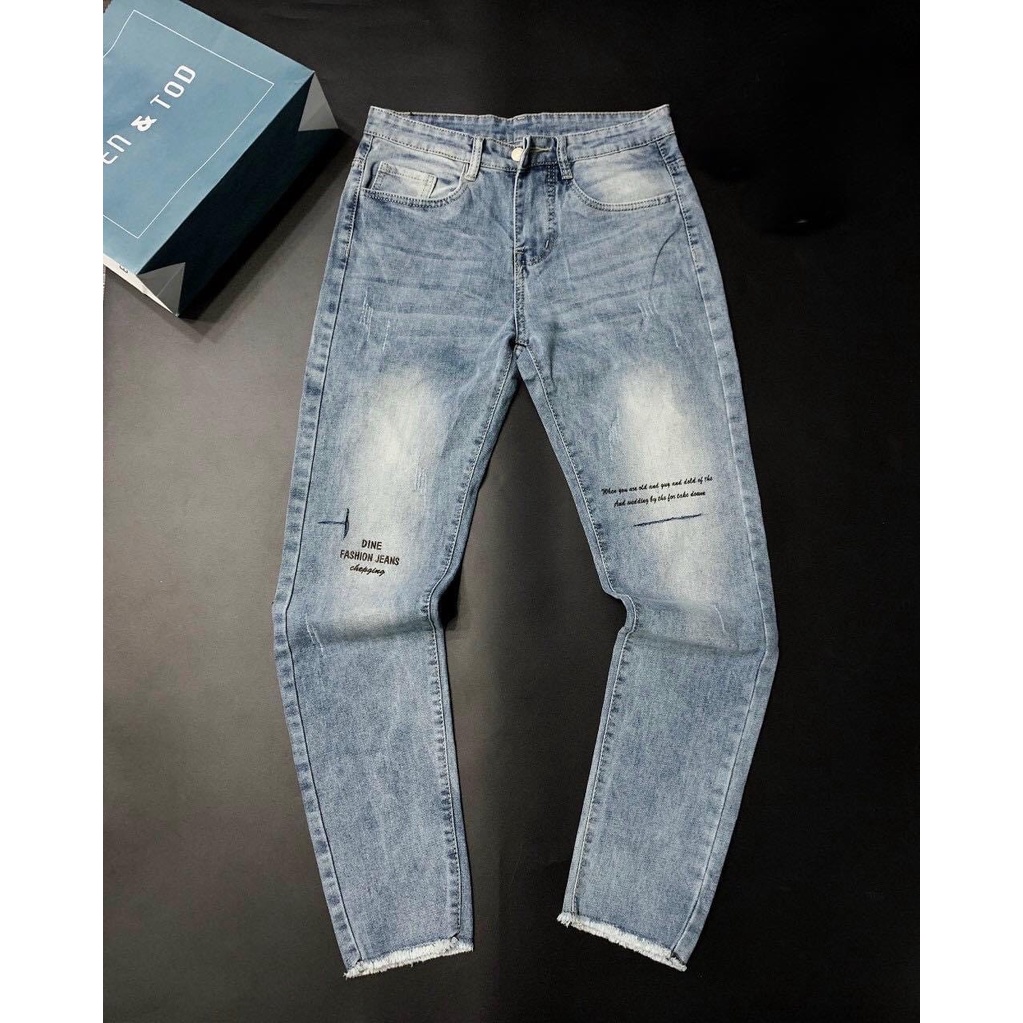 Quần jean nam quần bò thêu chữ phối rách kiểu thời trang chất jean bò co dãn thoải mái hàng chuẩn như hình ms4056