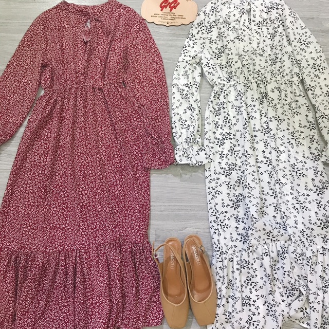 Váy hoa nhí đỏ Vintage