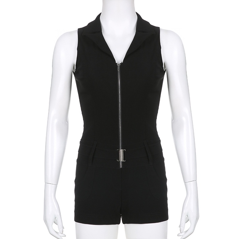 Jumpsuit Sát Nách Cổ Chữ V Phối Khóa Kéo Thời Trang Đường Phố Cá Tính Cho Nữ