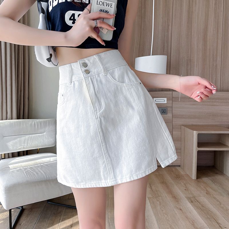 Chân Váy Chữ A Cạp Cao Phong Cách Đơn Giản Hai Cúc Tạo Điểm Nhấn