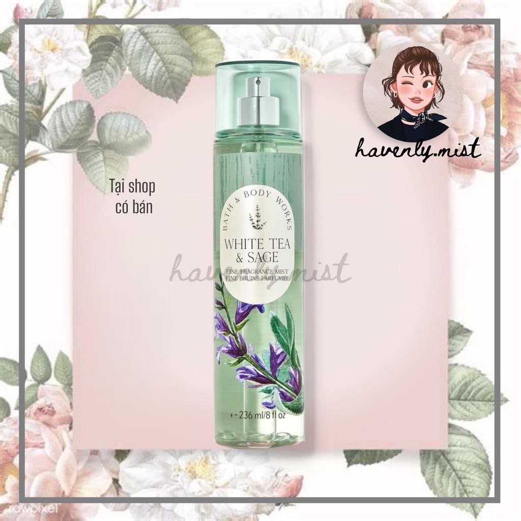 ʜᴀᴠᴇɴʟʏ.ᴍɪsᴛ ┋ Xịt thơm 𝐖𝐡𝐢𝐭𝐞 𝐭𝐞𝐚 & 𝐒𝐚𝐠𝐞 của Bath & Body Works