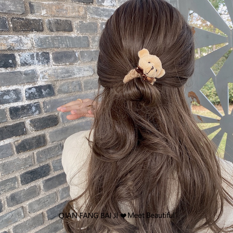 Dây Buộc Tóc Đính Bóng Lông/ Thỏ/ Gấu Dễ Thương Thời Trang Thu Đông Phong Cách Hàn Quốc Cho Nữ