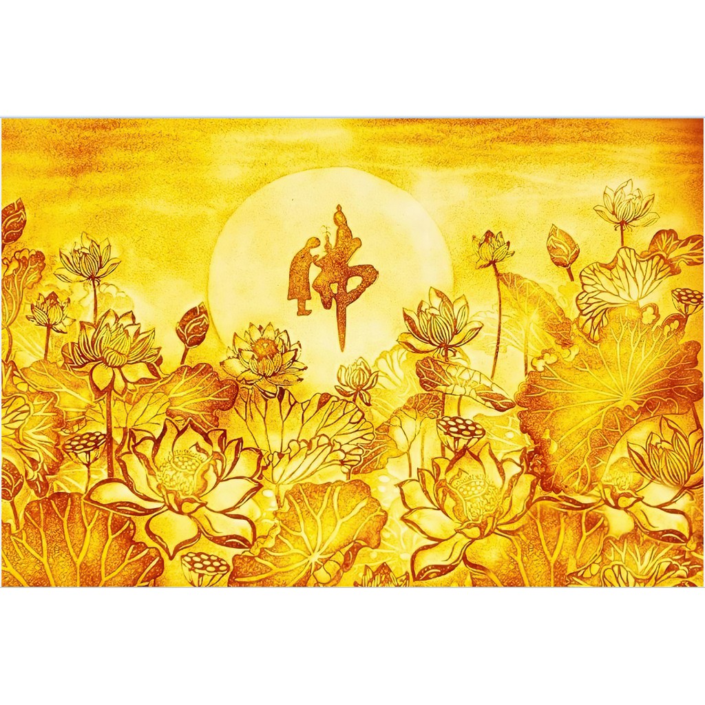 Tranh phòng thờ - họa tiết tranh trúc chỉ kim sa cao cấp -size 60cm x90cm- giá xưởng