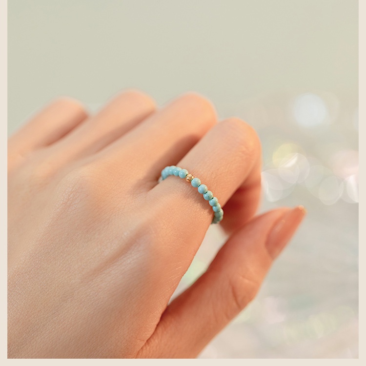 Nhẫn Đính Đá Ngọc Lam Kích Thước 2mm Phong Cách Retro Thời Trang Xuân Hè Cho Nữ