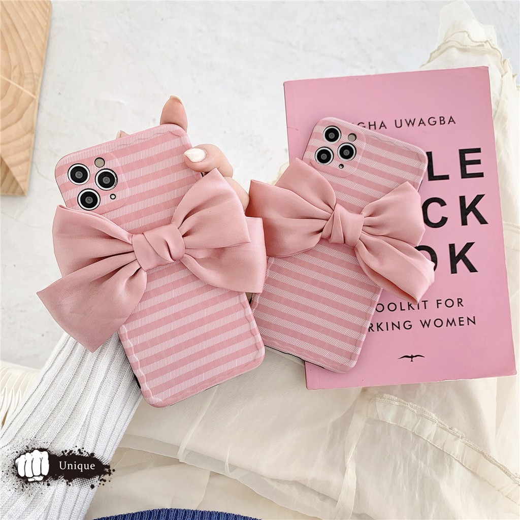 Ốp Điện Thoại Lụa Màu Hồng Đính Nơ Xinh Xắn Phong Cách Nhật Bản Cho 12 / 11pro / Max Apple X / Xs / Xr / Mini Mobile | BigBuy360 - bigbuy360.vn