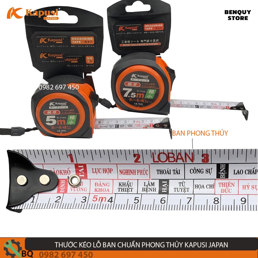 THƯỚC RÚT( KÉO) CHUẨN PHONG THỦY KAPUSI JAPAN. THƯỚC KÉO LỖ CÓ BAN, NỀN THƯỚC MÀU TRẮNG CÓ CHỮ VÀ SỐ SẮC NÉT.