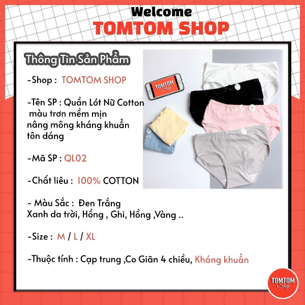 Quần Chip Nữ Cotton màu trơn mềm mịn nâng mông kháng khuẩn tôn dáng QL02