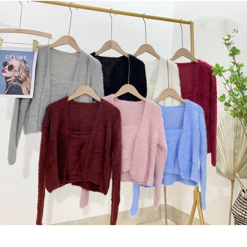 Set Áo Khoác Len Cadigan Kèm Áo Hai Dây Phong Cách Hàn Quốc Chamia | BigBuy360 - bigbuy360.vn