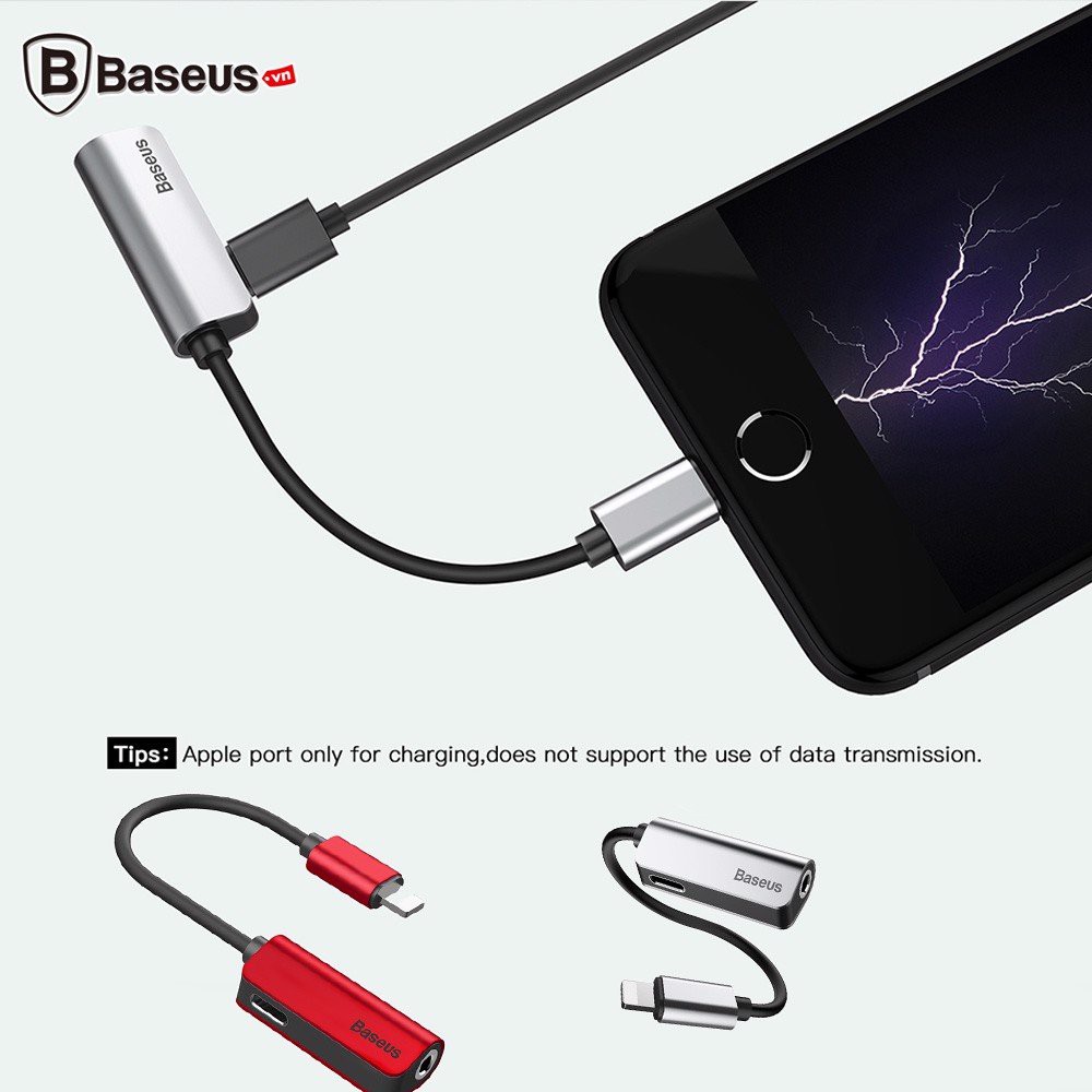 Bộ chuyển cổng Lightning sang Audio 3.5mm + Lightning tích hợp Baseus L32 cho iPhone 7/ 8/ iPhone X