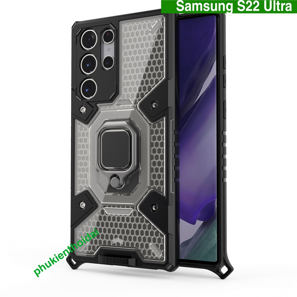 Ốp lưng Samsung S22 Ultra tổ Ong Iring không gian mới chống sốc giá đỡ xem phim kiêm nhẫn hút xem phim