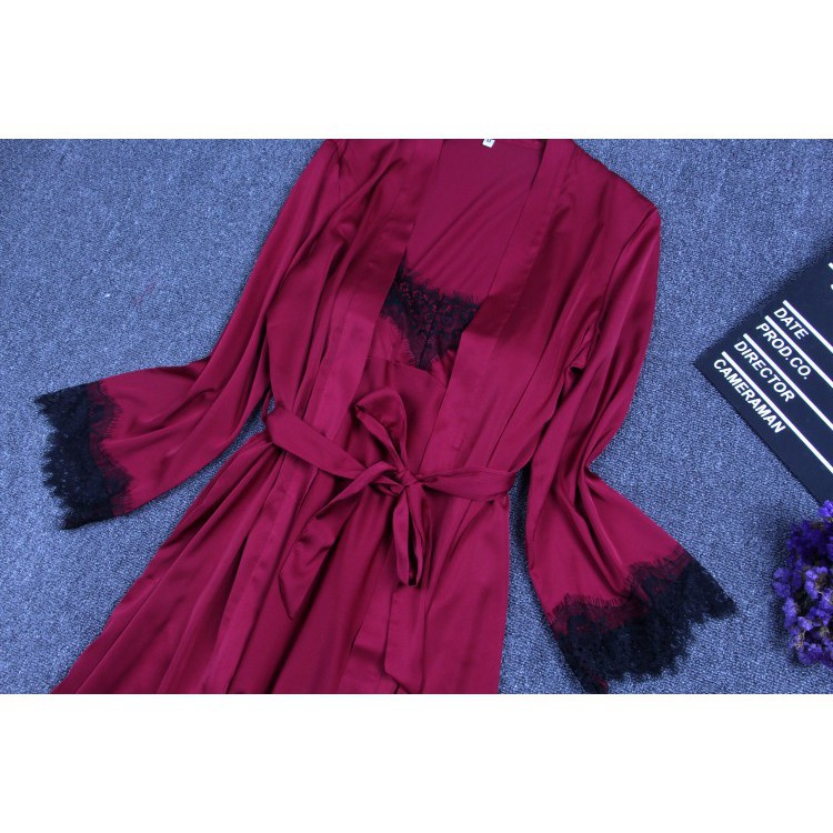 [size M/L/XL < 65KG][mút ngực] Áo choàng ngủ váy ngủ lụa sexy hai dây phối ren AM255101_đầm ngủ lụa | BigBuy360 - bigbuy360.vn