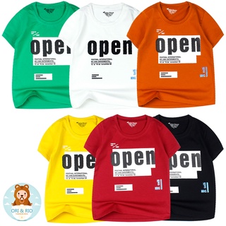 Áo thun bé trai size đại 6-10 in chữ Open cổ tròn tay ngắn cho bé trai 3 đến 8 tuổi từ 13 đến 22 kg 04798-04805