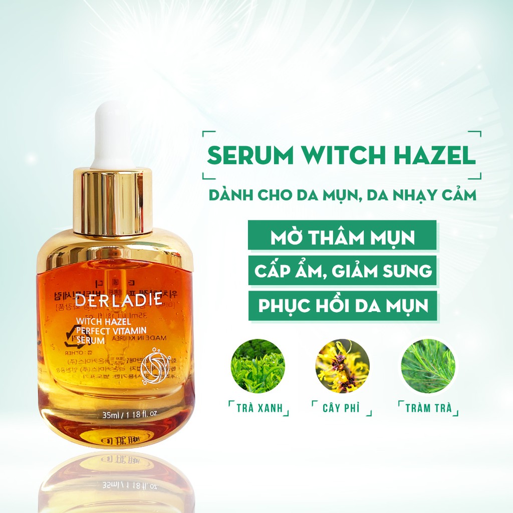 Tinh Chất Derladie Giảm Mụn, Hỗ Trợ Làm Mờ Sẹo Witch Hazel Perfect Vitamin Serum (Mới) 35ml