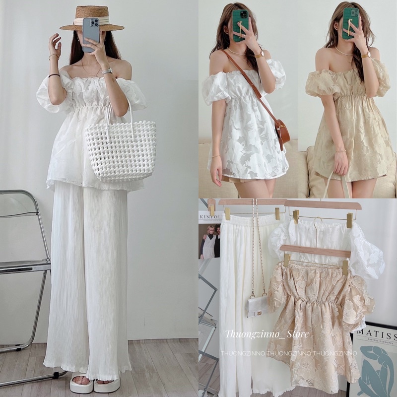 [Ảnh thật/Video] ÁO TRỄ VAI Laika HOA CHÌM Chiết eo tiểu thư