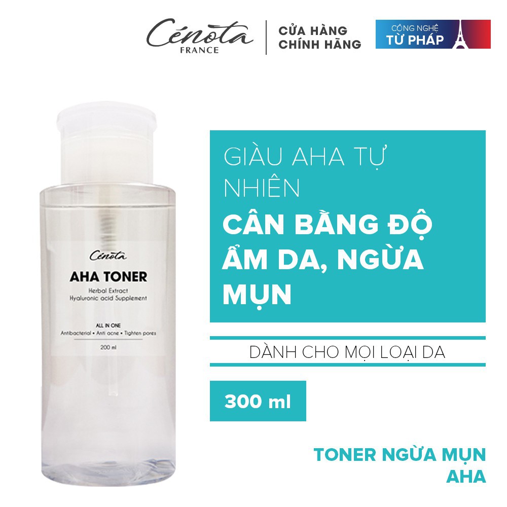 Nước hoa hồng dành cho da mụn Cénota Aha Toner 300ml, dưỡng ẩm, cân bằng độ ẩm da