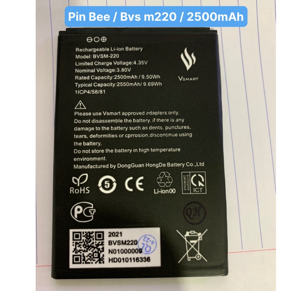Pin Bee / Vsmart / Bvs M220 / 2500mAh / Zin / có bảo hành