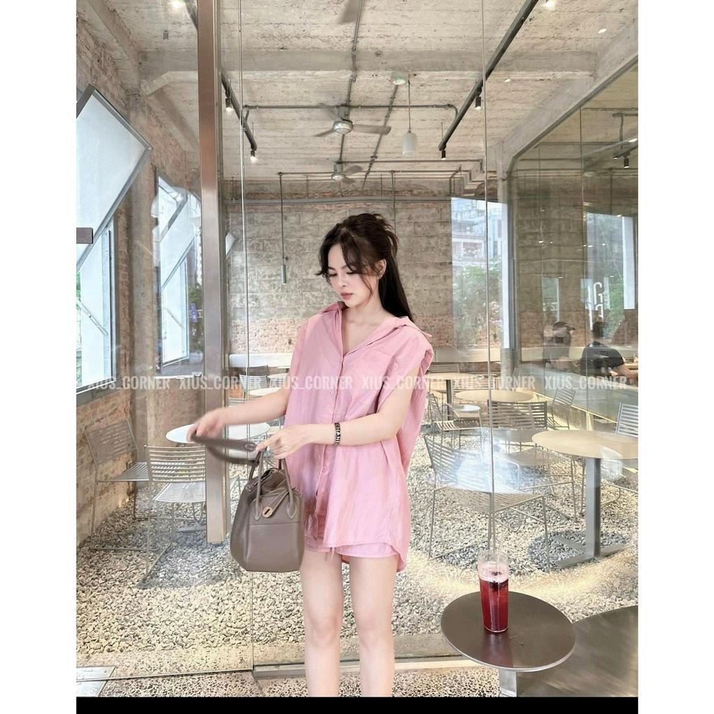 SET ÁO SƠ MI SÁT NÁCH TÚI + QUẦN SHORT 2 MÀU (TH)