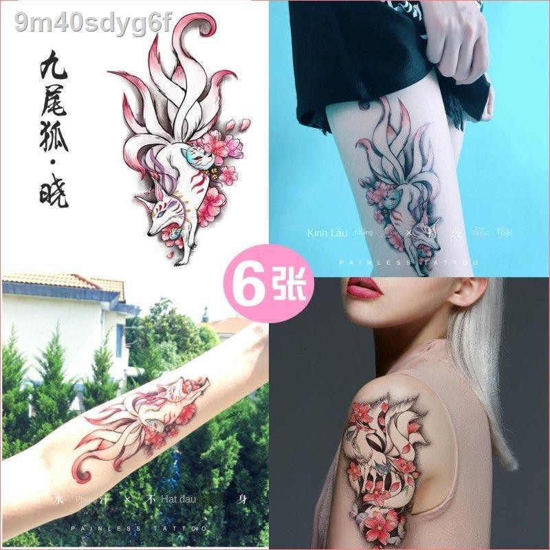 ♂ ❄✆Nước ép thảo dược Hình xăm Cáo Chín Đuôi Hình Xăm Con Cáo Quyến Rũ Nam Nữ Hình Xăm Không Thấm Nước Có