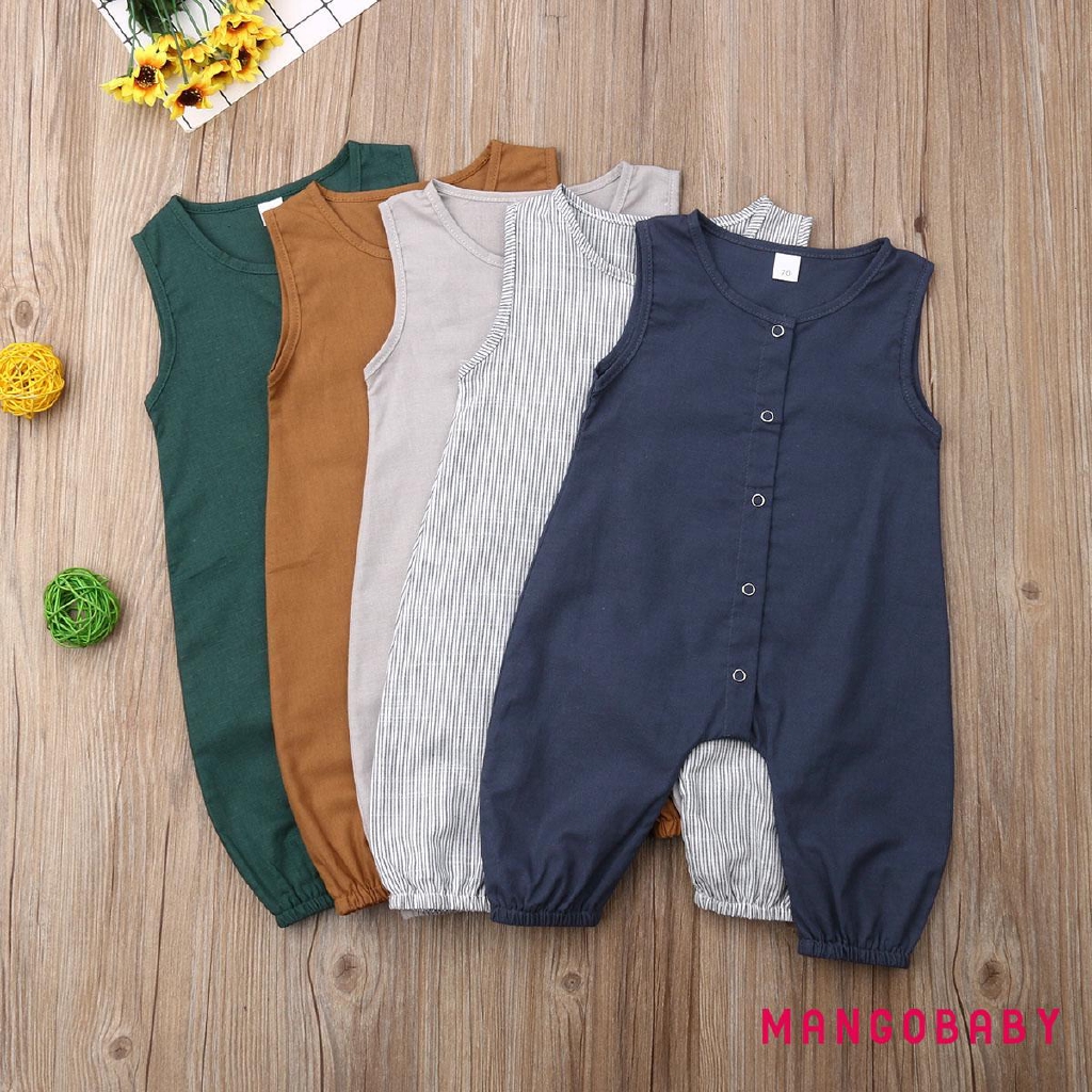 Bộ áo liền quần vải lanh cotton dễ thương cho trẻ sơ sinh