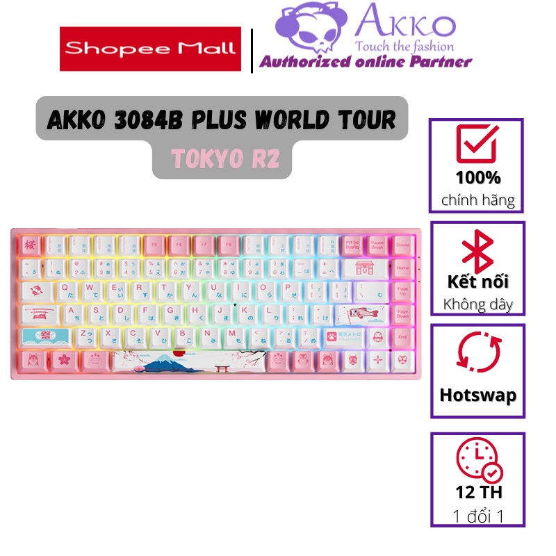 Bàn phím cơ AKKO 3084B Plus World Tour Tokyo R2 ( Bluetooth 5.0 / Wireless 2.4Ghz / Hotswap / Foam tiêu âm)