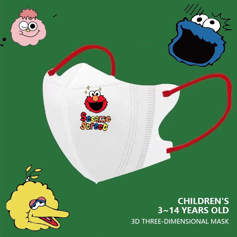 Set 10 Khẩu Trang 3D Sử Dụng Một Lần Họa Tiết Hoạt Hình Sesame Street Cho Bé 4-12 Tuổi