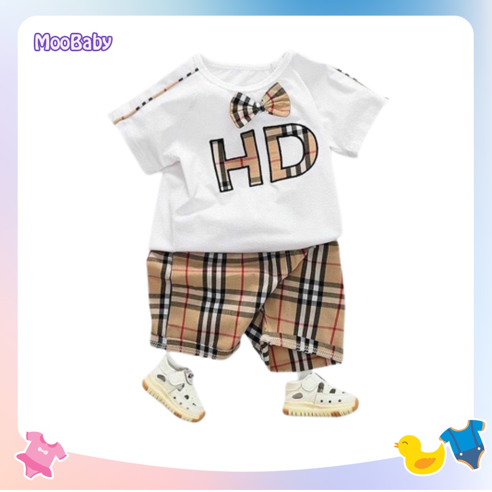 Bộ Quần Áo Nơ In chữ H D Hè Cộc Tay Cho Bé Trai, Sét Đồ Cho Bé Chất Cotton Cao Cấp Từ 7-18kg - MOOBABY SHOP